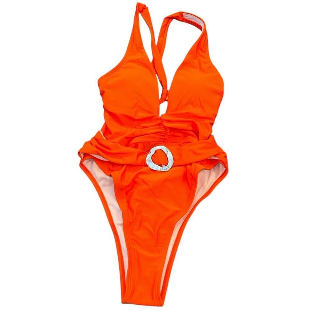 NWT Orange  Buckle One Piece Fashion Swimsuit Women’s S Beach Swim Vacation
